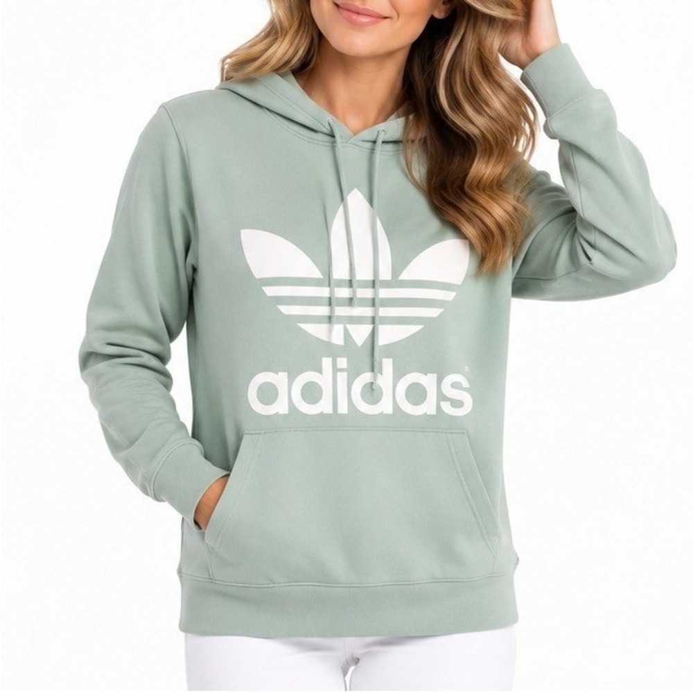 Adidas Originals Trefoil Hoodie Mint Green White Logo Sweatshirt Small